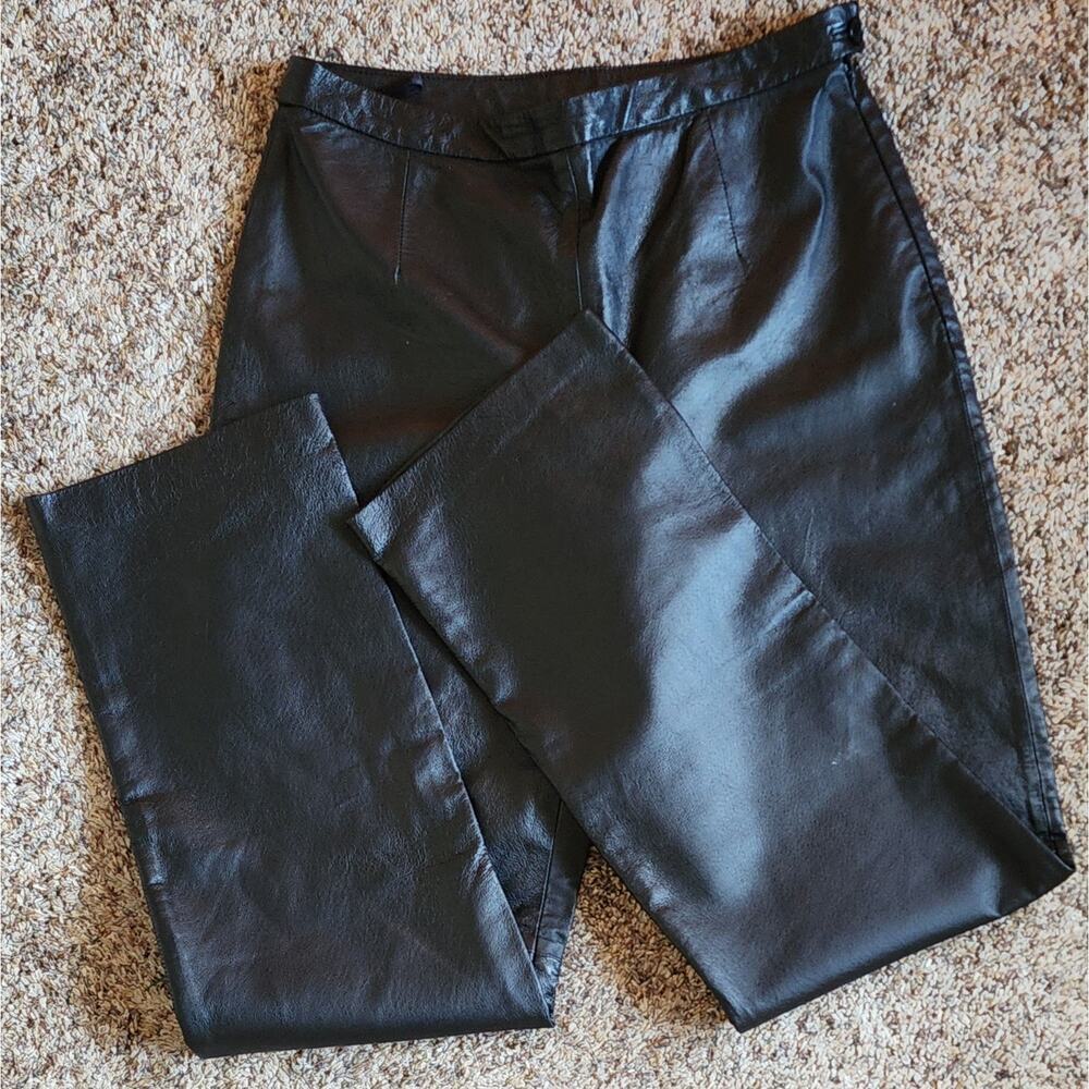 Vintage 90s Black Leather Pants Women's Size 10 Straight Leg Biker Moto Grunge